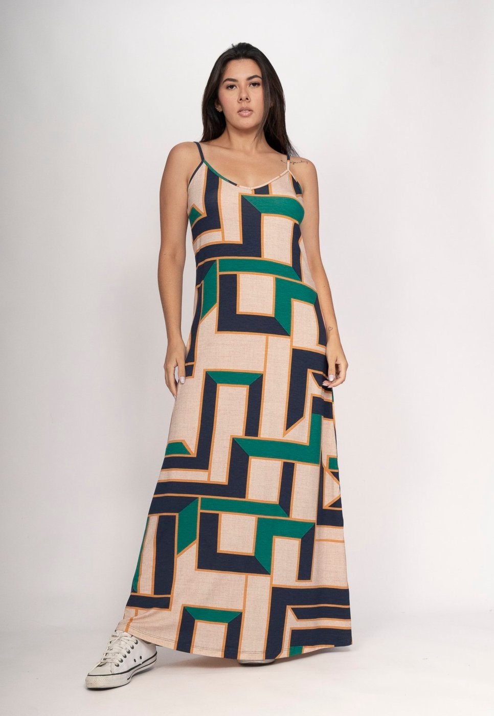 Vestido CabanaFree Guaíra Longo Malha Alça Fina Chapada de Areia