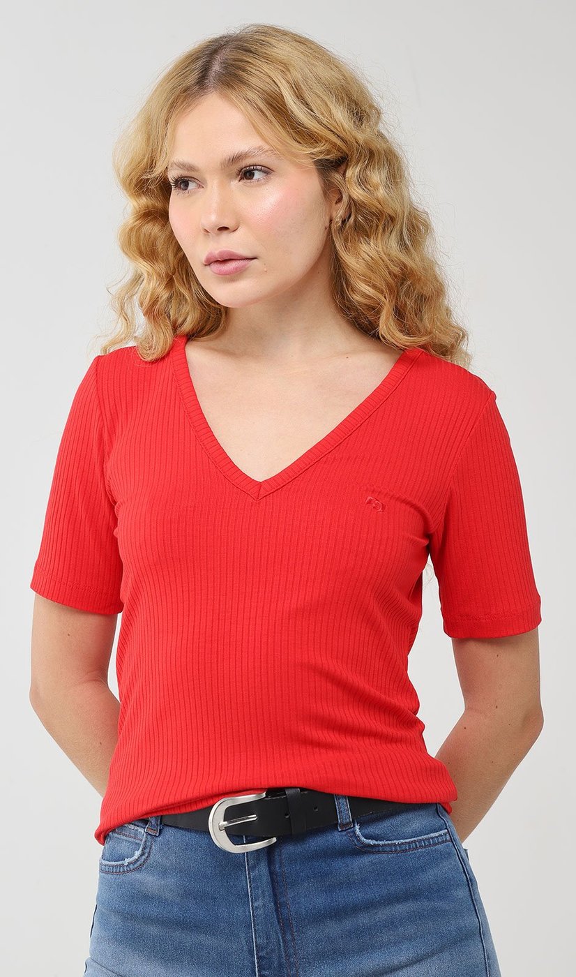 Imagem principal Camiseta Feminina Colcci Canelada Decote V Vermelha vermelho Colcci vermelho
