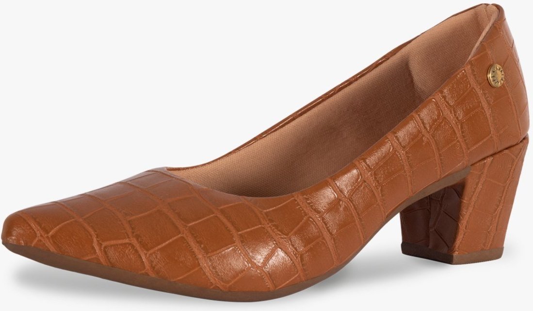 Scarpin Feminino Takata Salto Baixo Bloco Grosso Sapato Social Croco