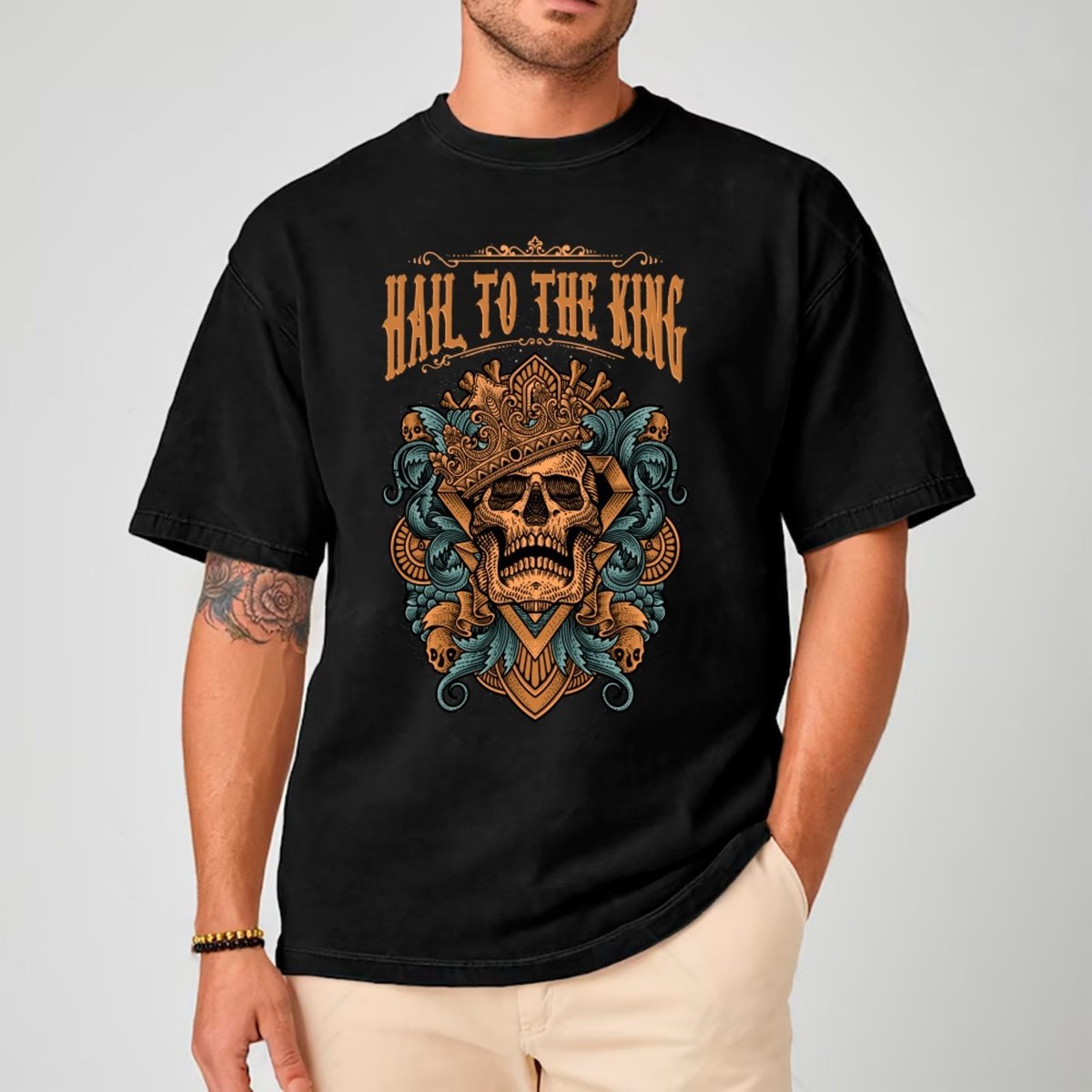 Imagem principal Camiseta Ousy Unissex Streetwear Skull Hail To The King Visual Impactante Oversized branco ousy branco