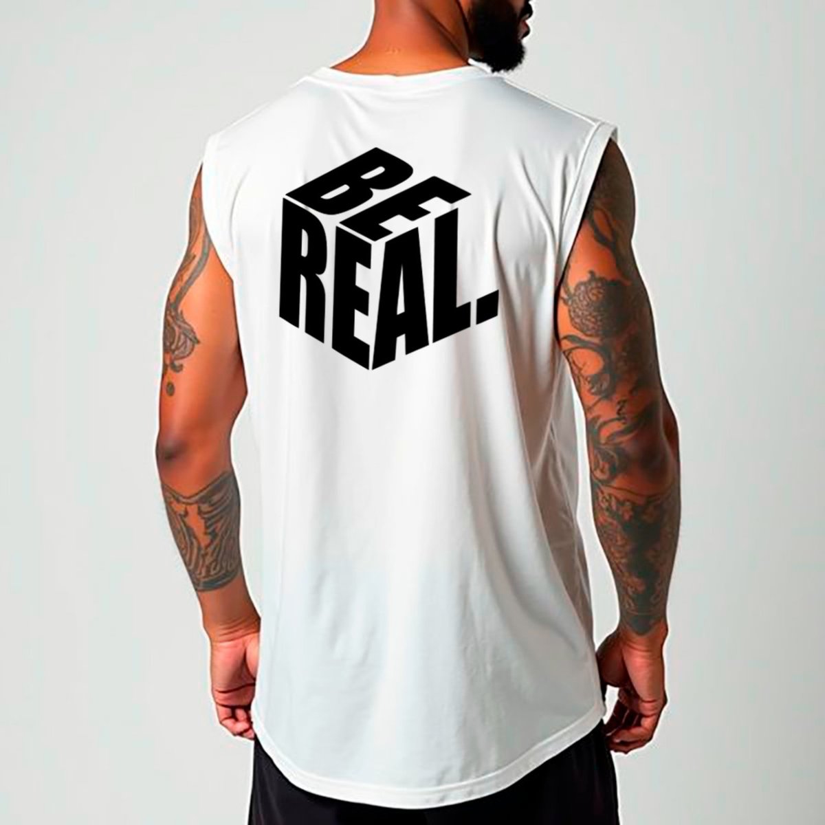 Imagem principal Camiseta Regata Machão Ousy Frase Motivacional Be Real Oversized Masculina preto ousy preto