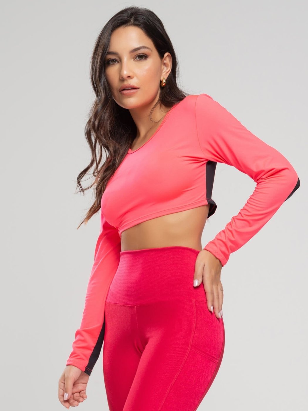 Imagem principal Cropped Manga Longa Fitness Tecido Proteção Solar Uv 50+ Beach Tennis Vicbela Rosa pink/rosa rosa Vicbela pink/rosa rosa