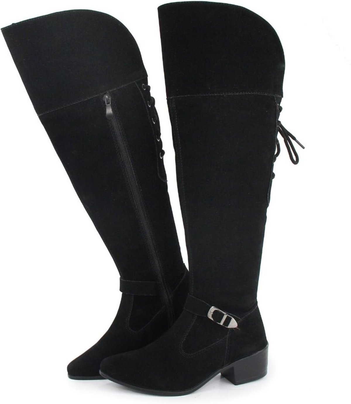 Bota Feminina Cano Alto Over Montaria Bico Fino Camurça Preta