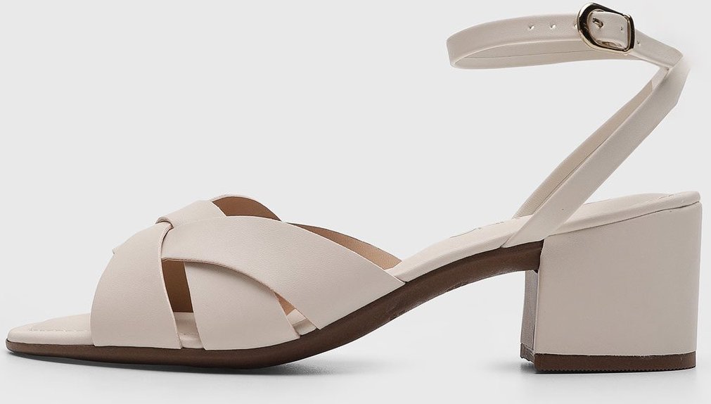 Sandália Feminina VIA UNO Salto Bloco Fivela Off-White