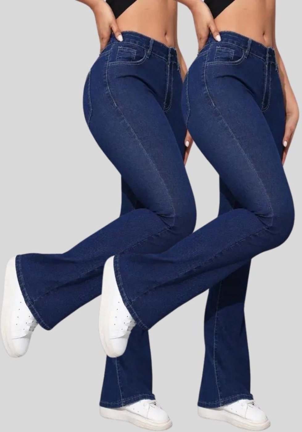 Kit 2 Calça Flare Jeans Feminina Tex Jeans Boca de Sino Cintura Alta Modeladora com Elastano Escuro