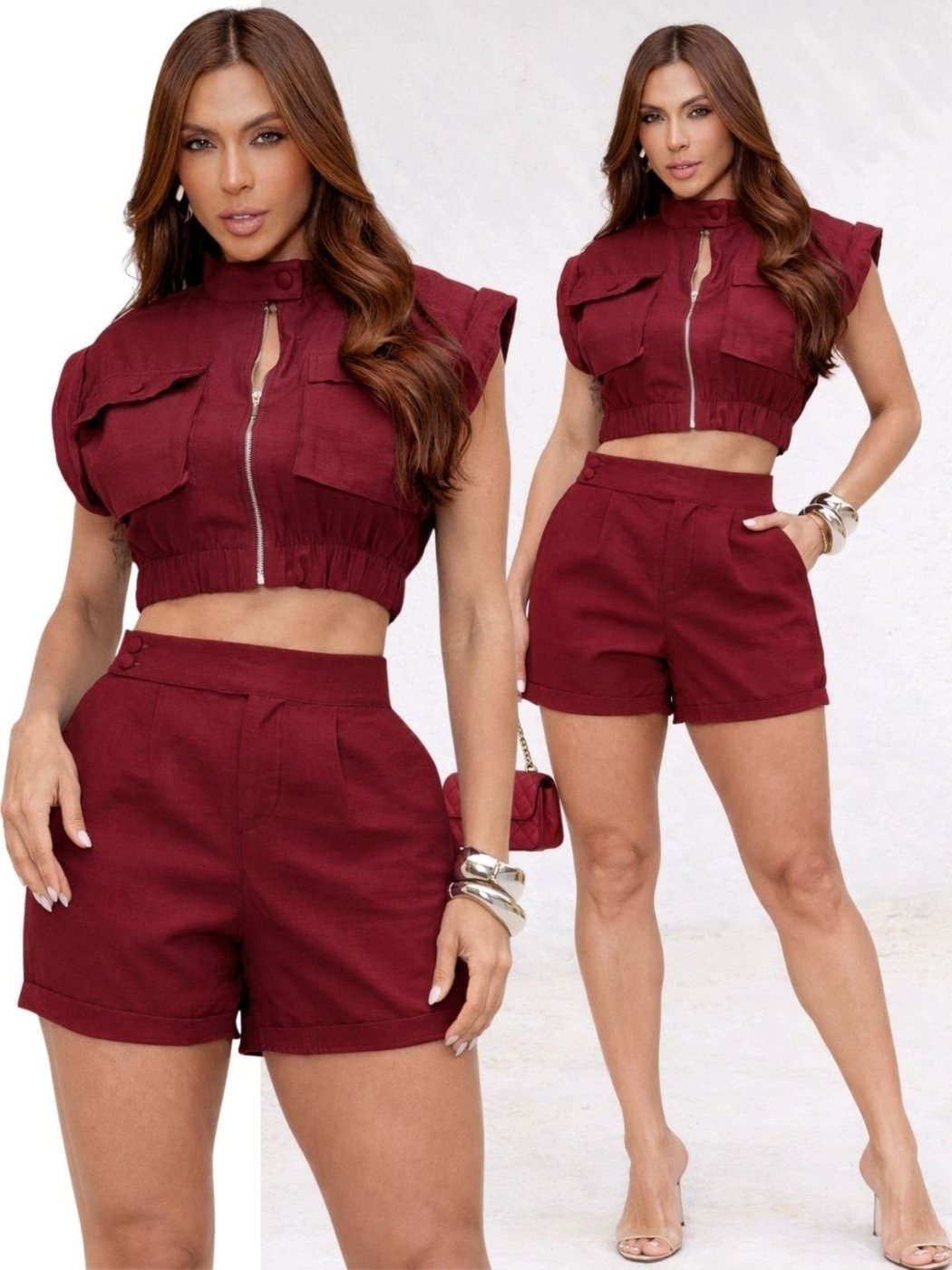 Conjunto Feminino Divina Gata Cropped Cargo e Shorts BAROLO