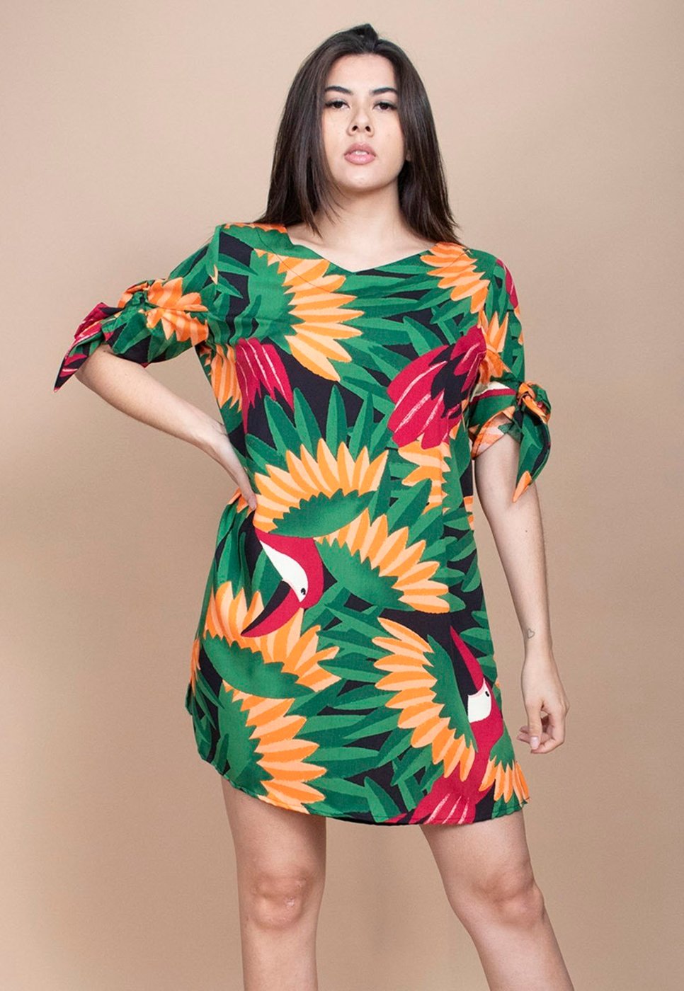 Vestido Curto Cabanafree Plano Estampa Festa dos Tucanos
