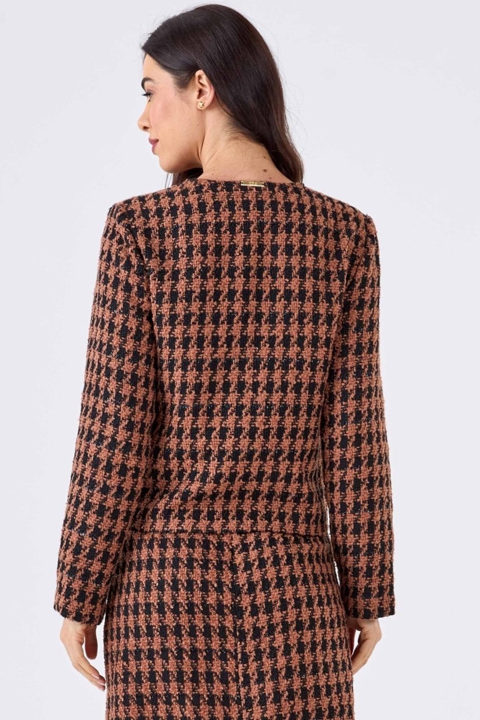 Blazer Curto PKS Alfaiataria Tweed Preto e