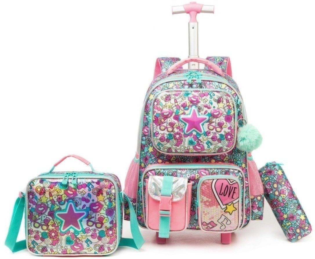 Imagem principal Infantil - Kit Mochila Carrinho Lequeen Escolar Lancheira Estojo estampado Lequeen estampado