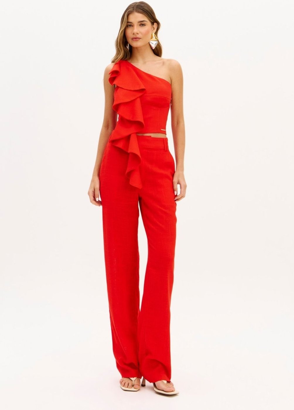 Calça Reta Com Linho