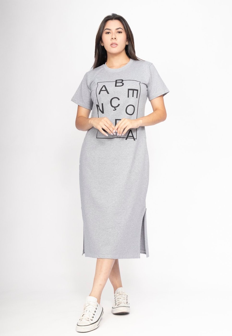 Vestido CabanaFree Midi Algodão Manga Curta Moda Evangélica Mescla