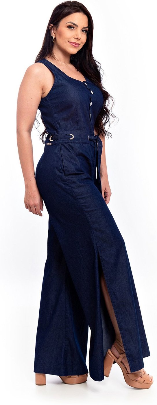 Imagem principal Macacão Pantalona Restrito Jeans Sem Mangas Escuro azul Restrito Jeans azul