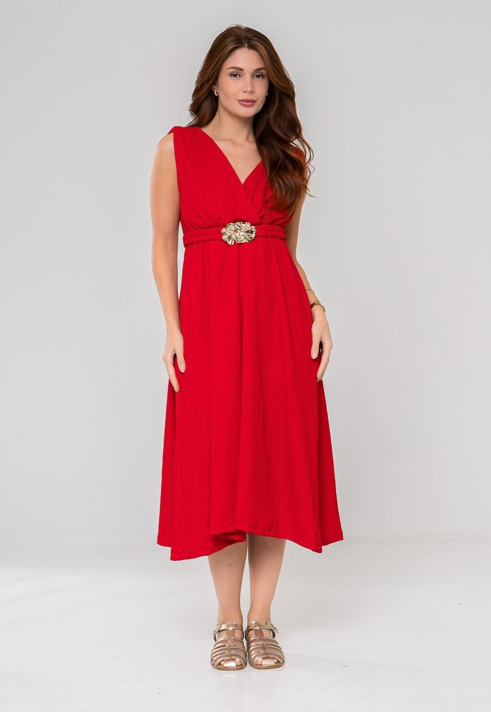 Vestido Aura Eva Cinto Malha Creponada