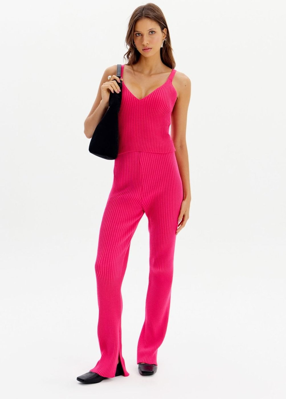 Calça Reta Tricot Com Fenda