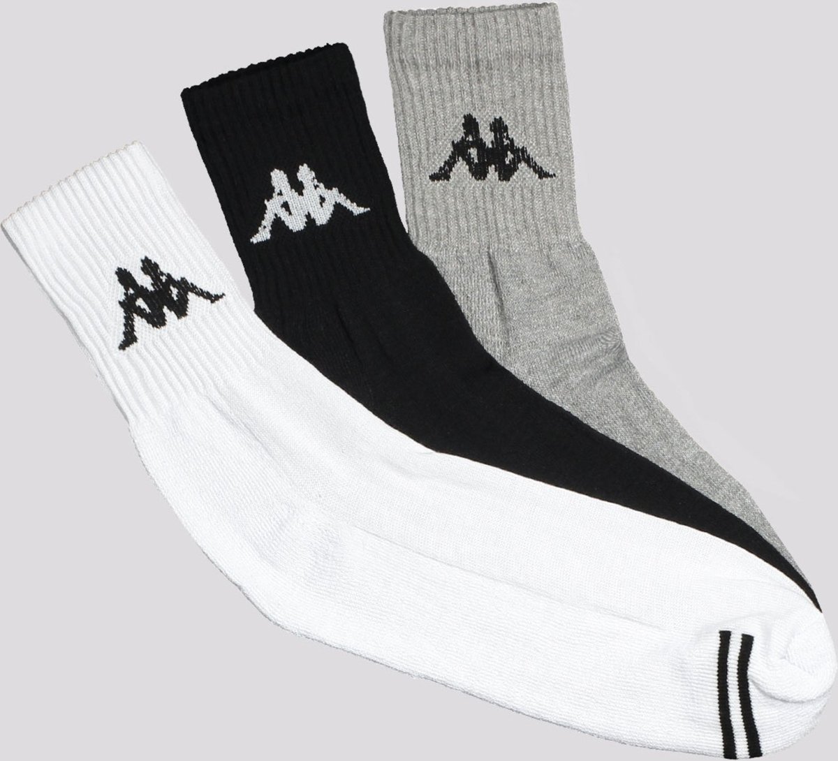Kit Meia Kappa 3 Pares Cano Medio Branca Cinza e Preta