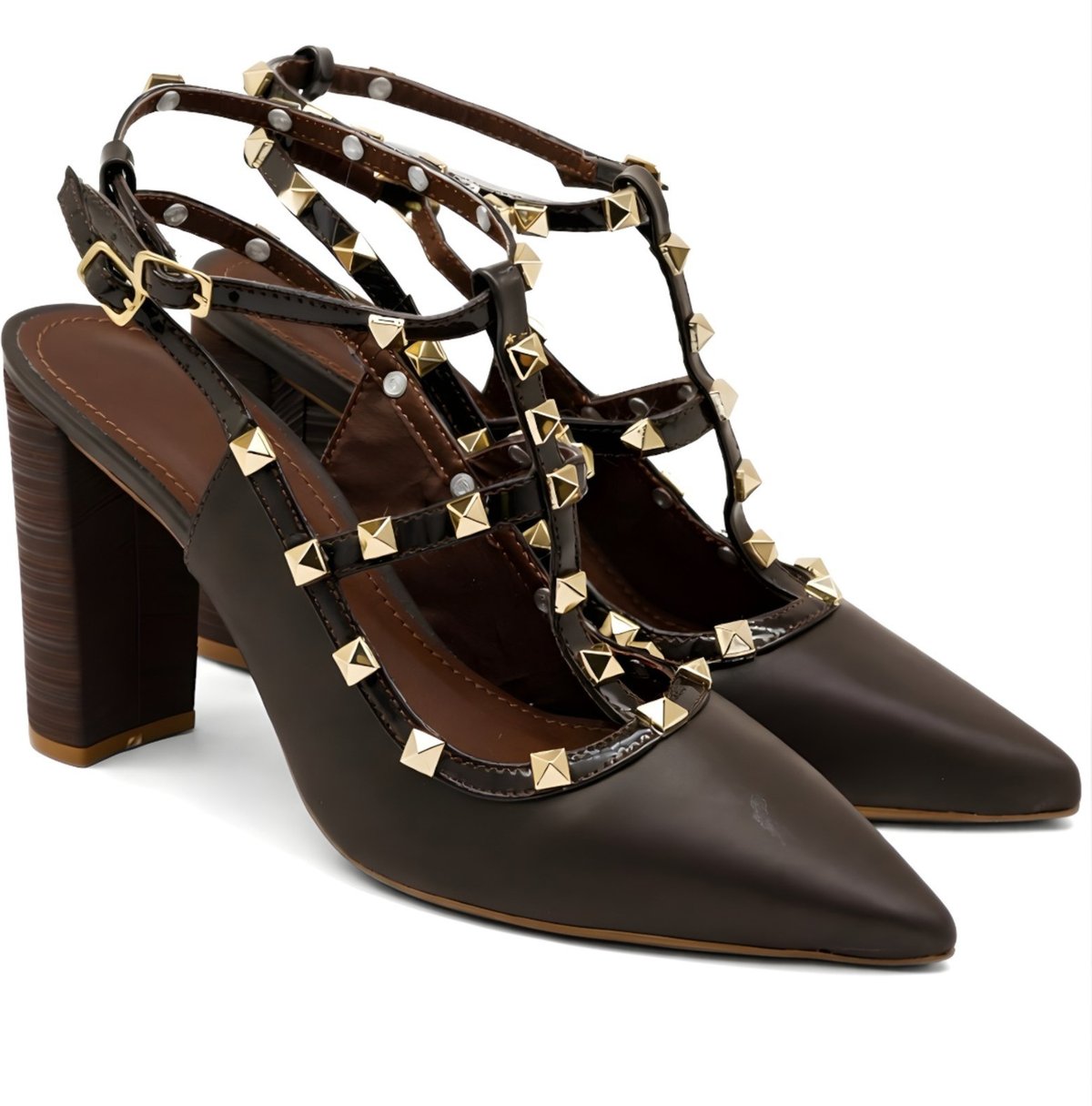 Scarpin Salto Alto Grosso Detalhe em Hotfix Pirâmide Machiatto 5500