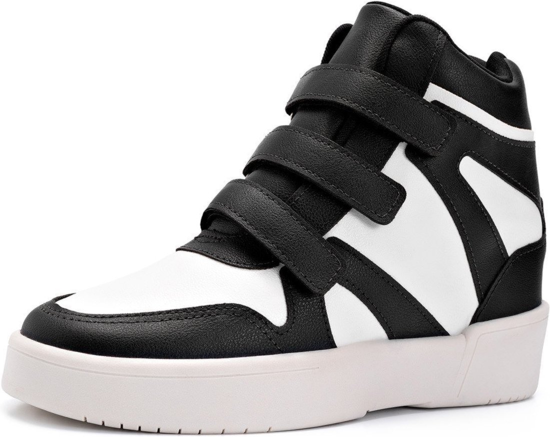 Imagem principal Tênis Feminino Lumiss Sneaker Cano Alto Salto Confortável Tiras Sintético branco/preto LUMISS branco/preto