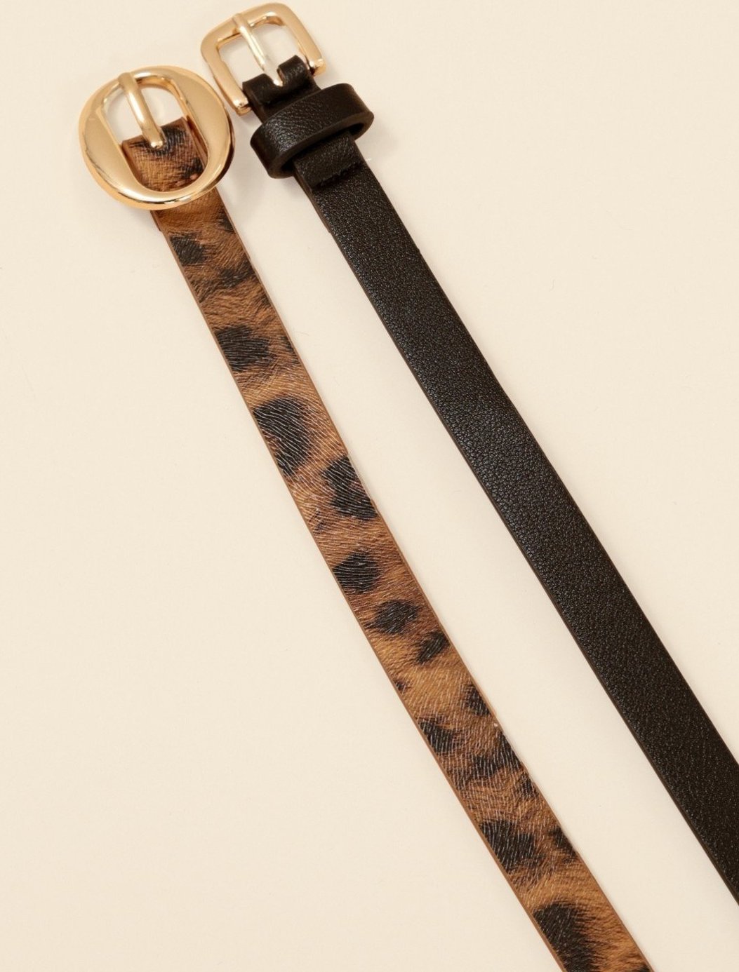 Kit De 2 Cintos Finos Pop Me Liso Preto E Animal Print