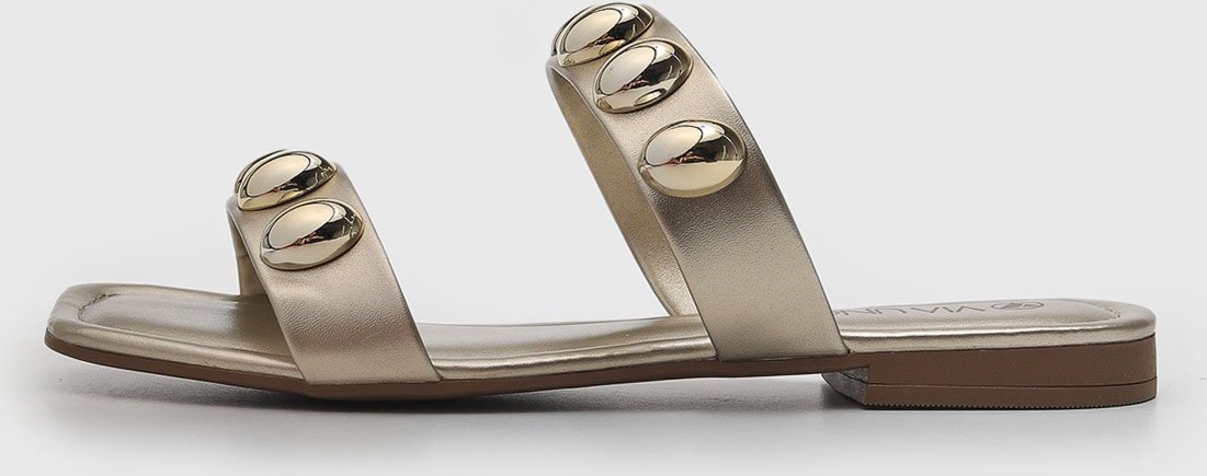 Rasteira Via Uno Tachas Dourada