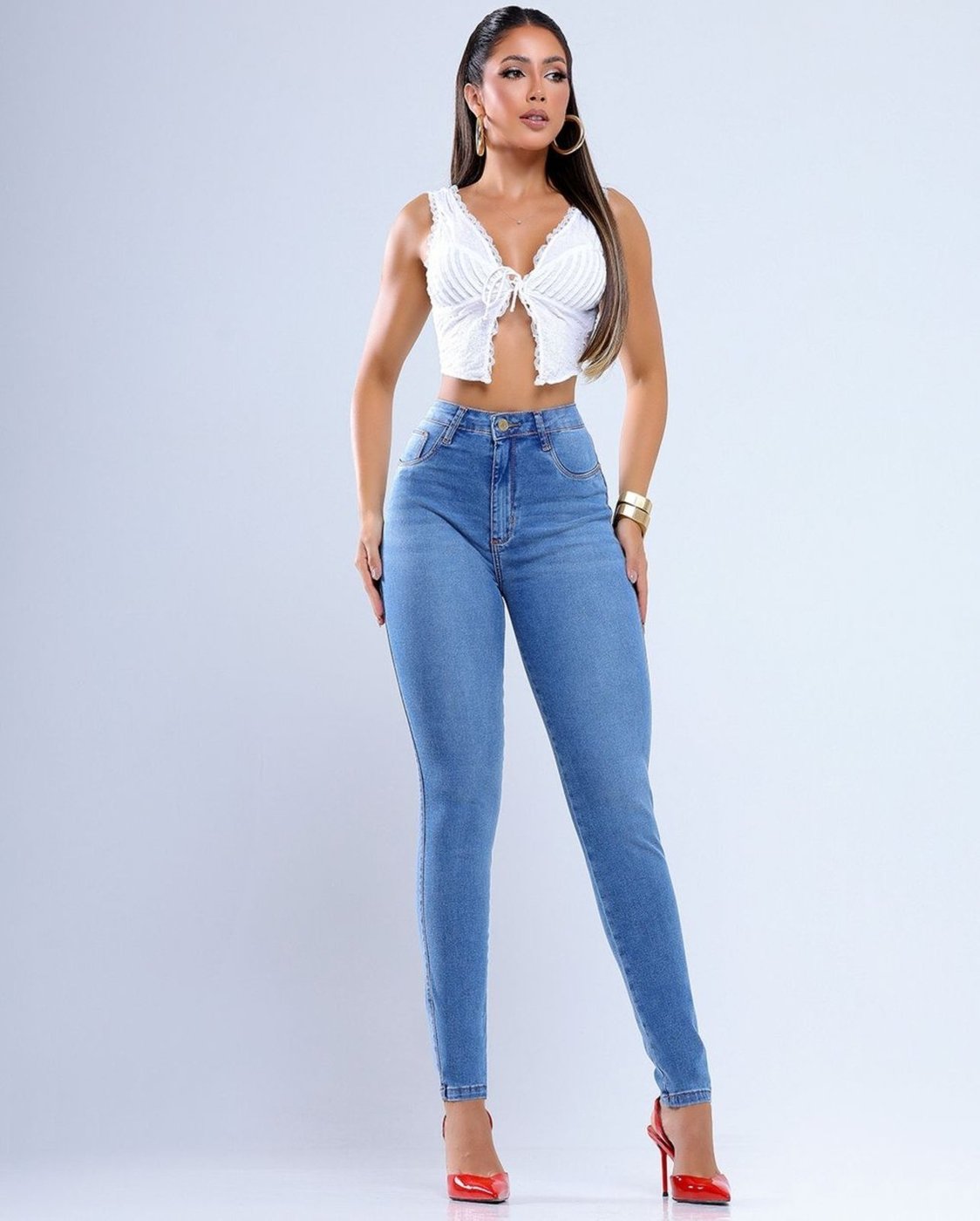 Calça Skinny Feminina Cintura Alta 25222 Média