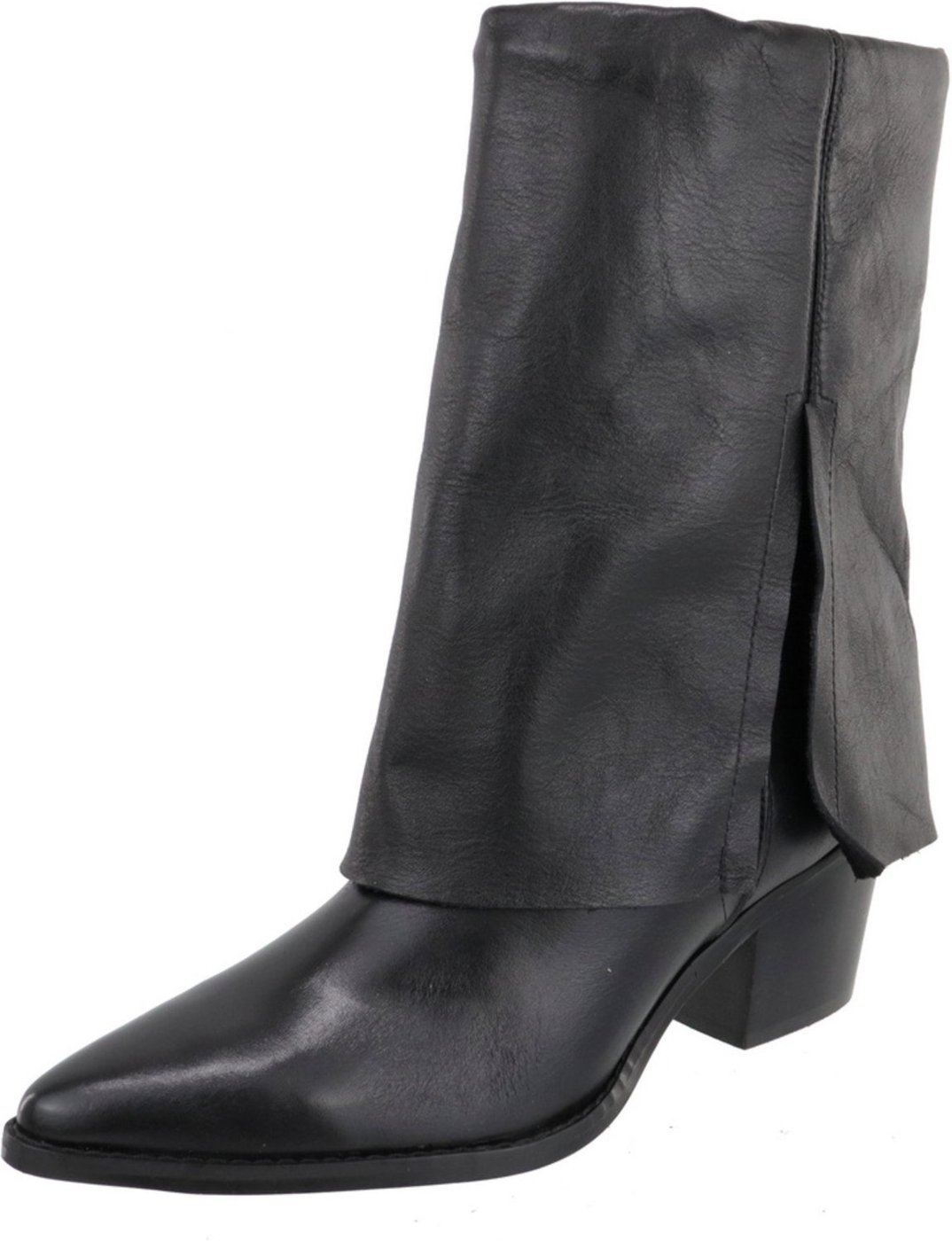 Bota Feminina Bico Fino Saia em Couro Franja Maria Paula Preta