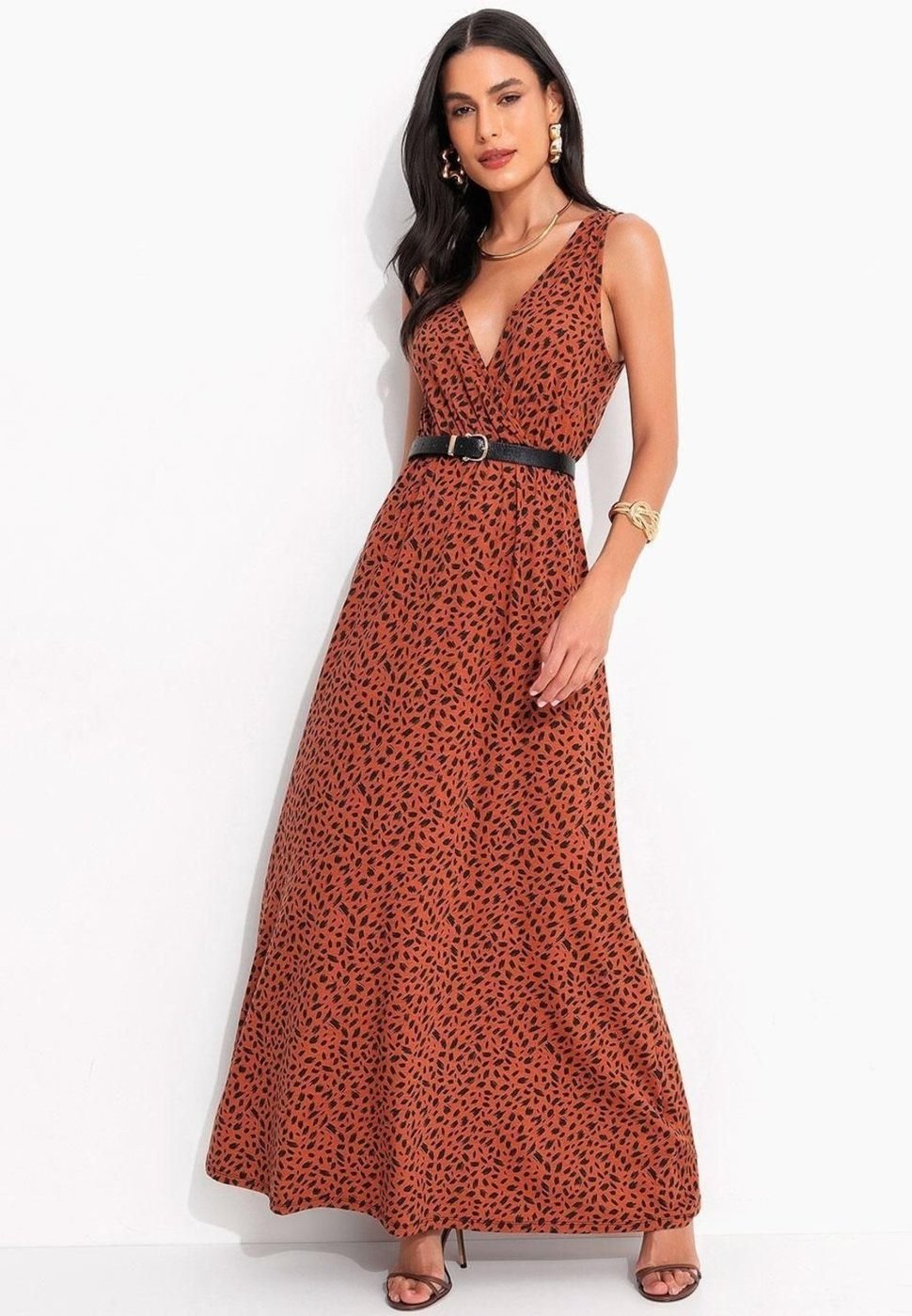 Vestido Malha De Viscose Pinceladas Colorido