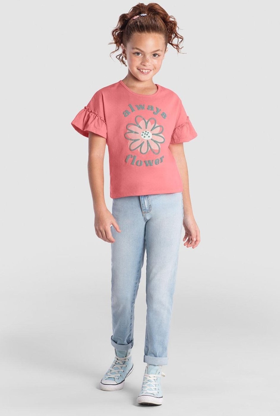 Imagem principal Infantil - Blusa menina de flor com glitter Brandili azul Brandili azul