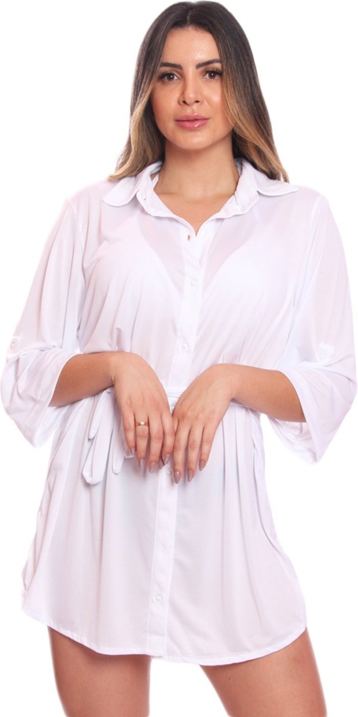 Imagem principal Saída Praia Piscina Chemise Camisão Feminino Cinto Botão FMF branco FMF branco