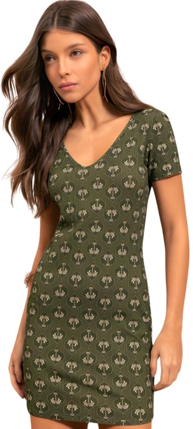 Vestido Estampado Canelado Curto