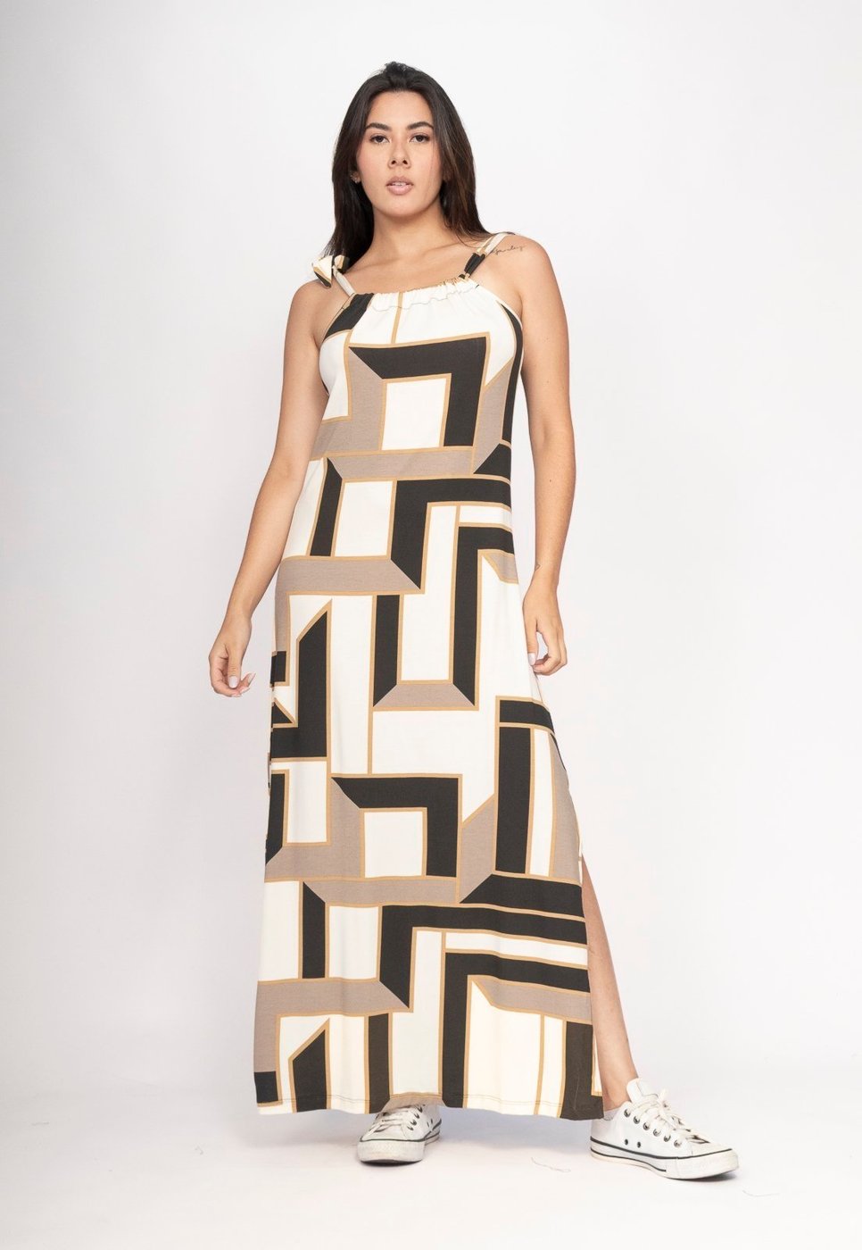 Vestido CabanaFree Capotira Longo Malha Alça Ajustável Estampa Igaci