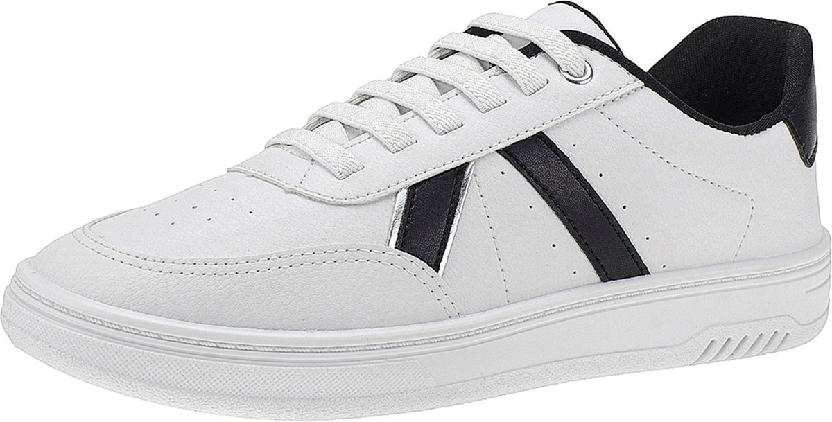 Tênis Lóris Shoes Casual Feminino Detalhe em V Metalizado Cadarço de Elástico Solado Macio 33008 com Preto