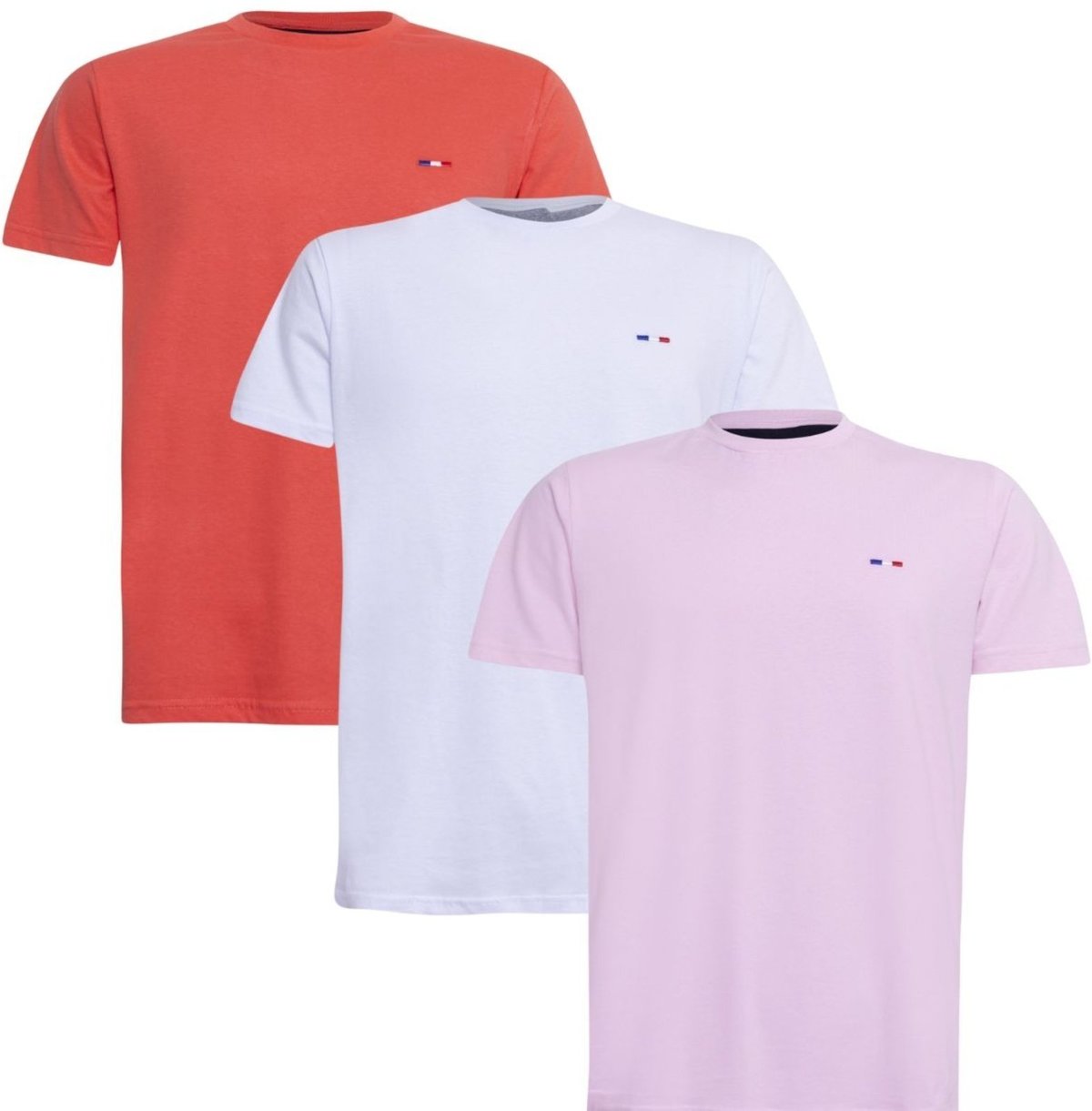 Imagem principal Kit 3 Peças Camisetas Básicas Masculina FMF em Algodão Premium no Estilo Tommy Bordado França Branca Laranja rosa FMF rosa