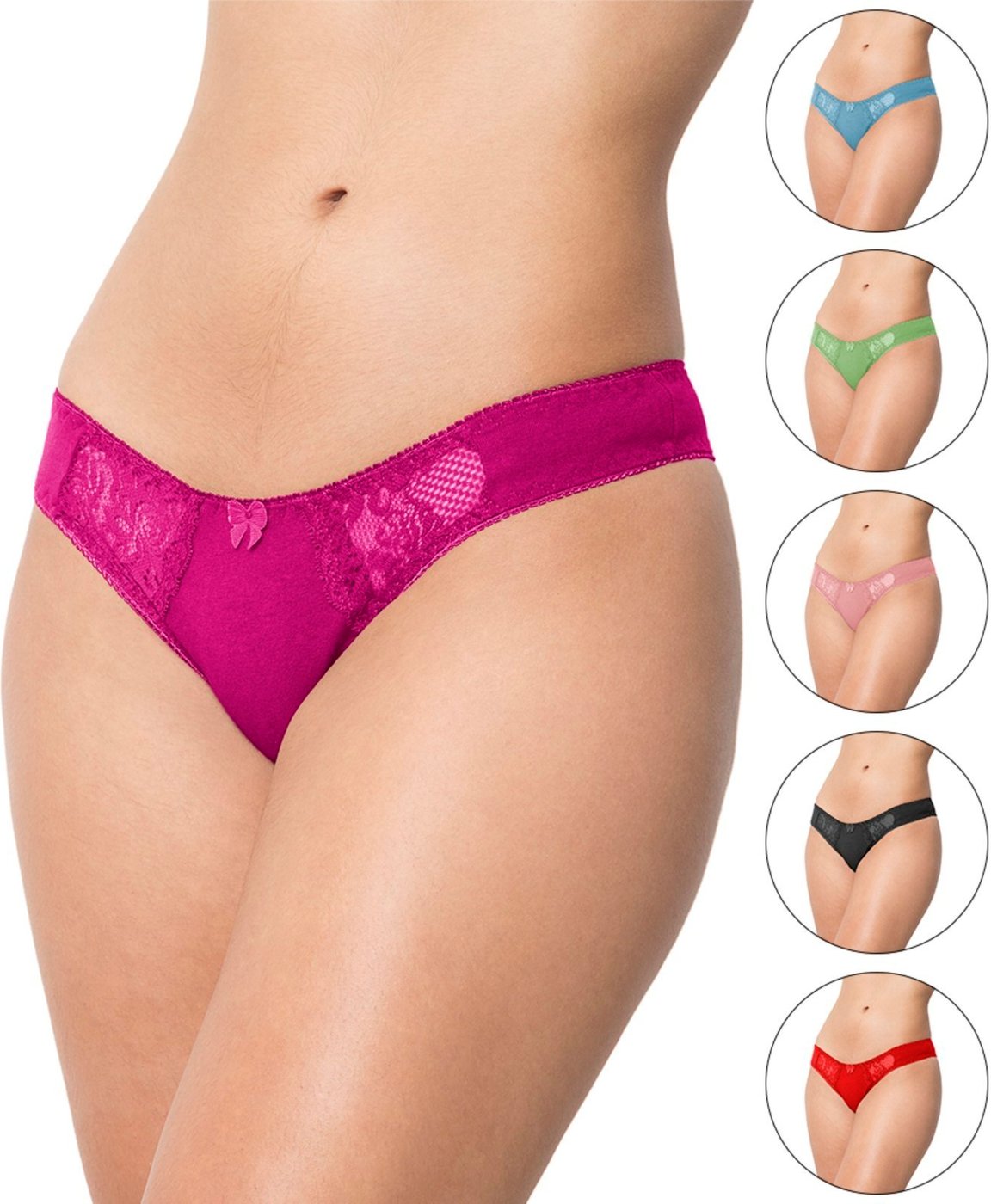 Imagem principal Kit 5 Tangas de Cotton Gabi Lingerie Calcinha Algodão Moda Íntima com Detalhes Rendados multicolorido Gabi Lingerie multicolorido