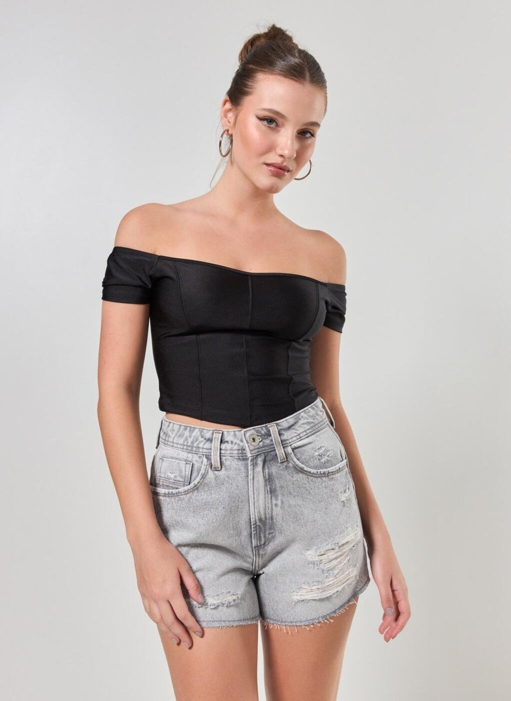 Short Jeans Cinza Desfiado