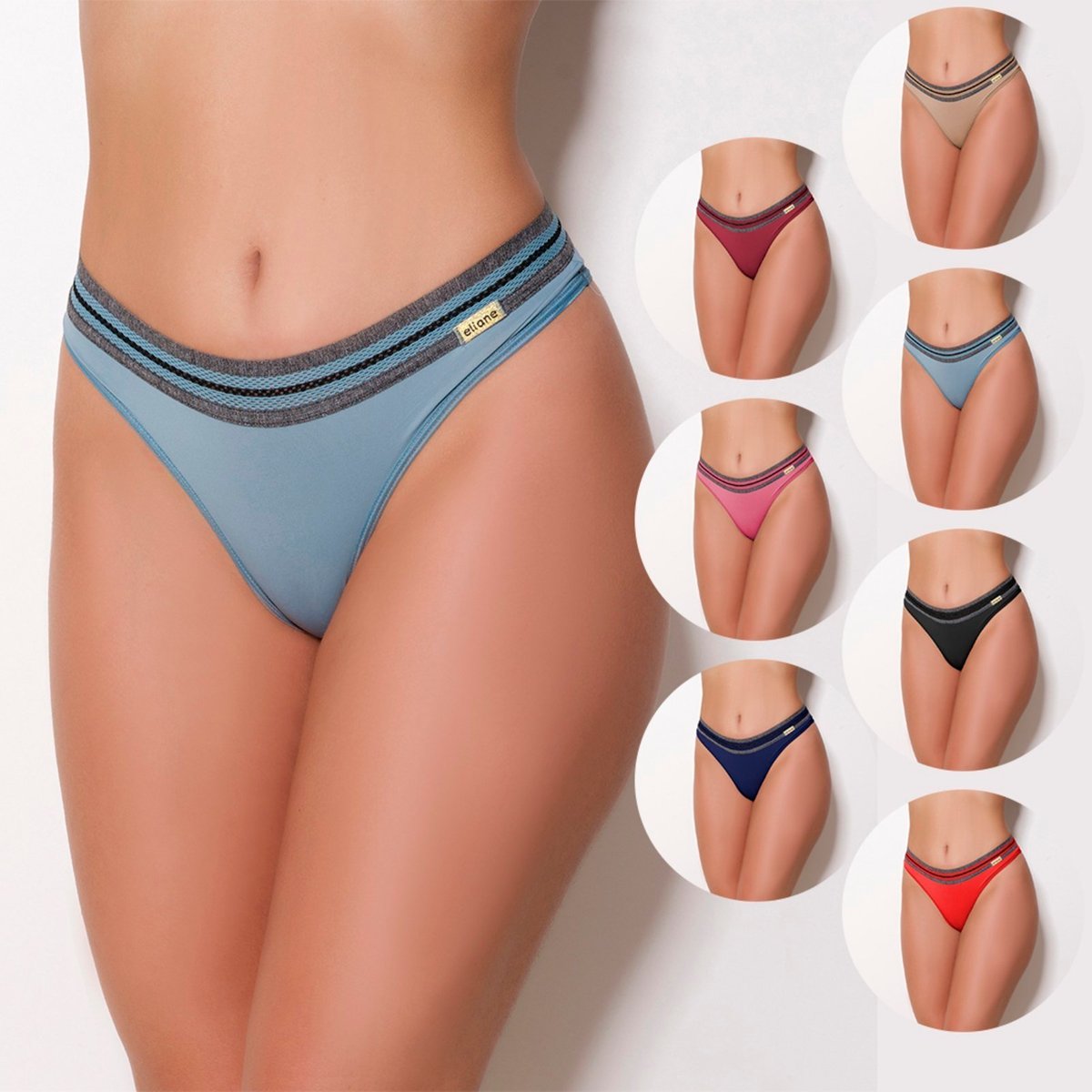 Imagem principal Kit 6 Calcinhas Gabi Lingerie Poliamida Confortável Elegante Tanga Feminina multicolorido Gabi Lingerie multicolorido