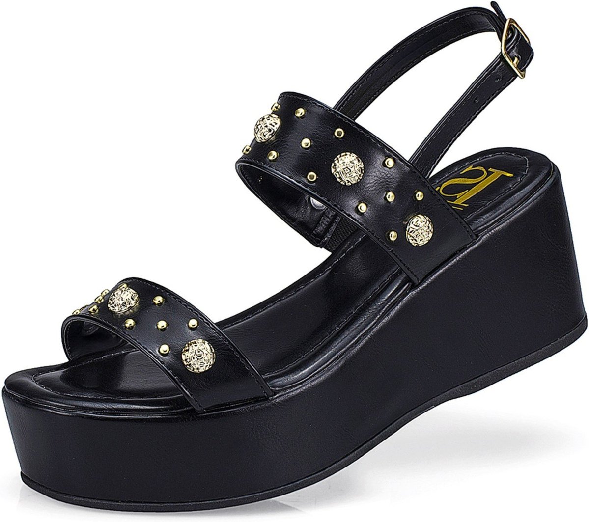 Sandália Feminina Tira Anabela Flatform Fivela Spike Ilhós Estilosa 420