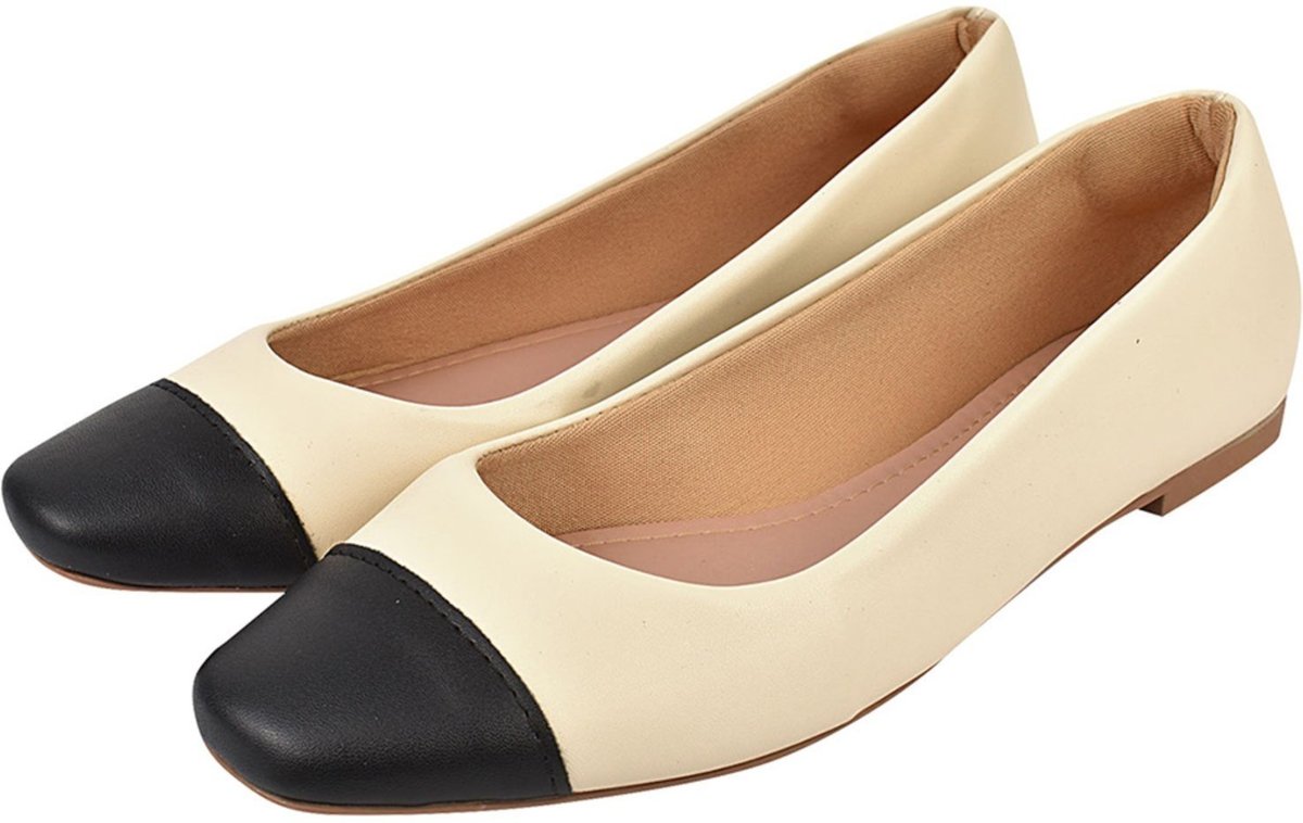 Sapatilha Feminina Boneca Bailarina CM Calçados Bico Quadrado Bicolor Off White