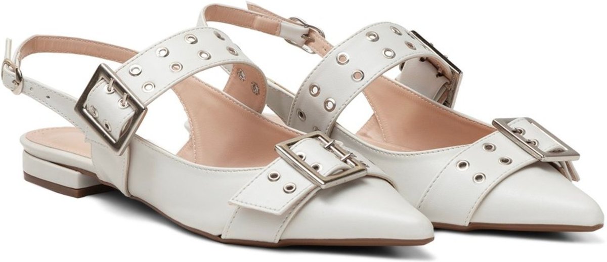 Imagem principal Sapatilha Slingback Rasteira Feminina Bico Fino Off White Casual 183010 off-white white off-white white