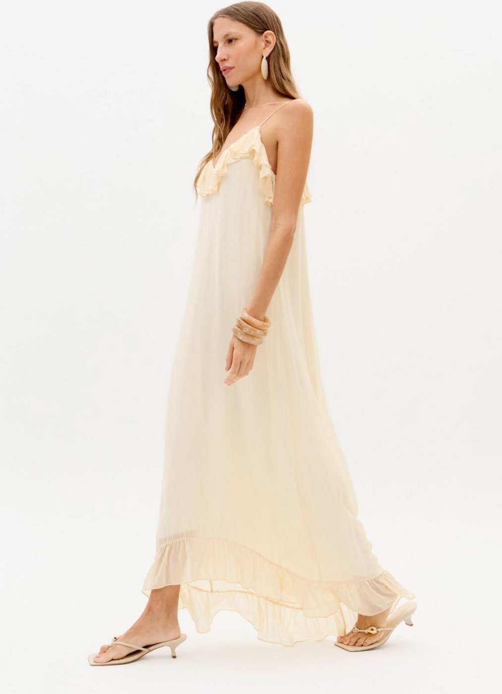 Vestido Super Midi De Alças Com Babados