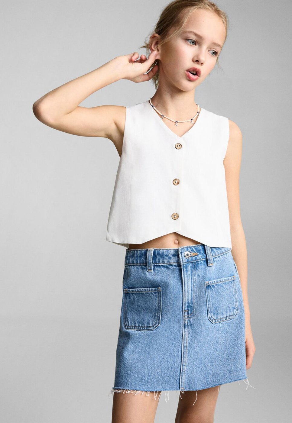 Infantil - Saia MANGO Jeans Reta Claro