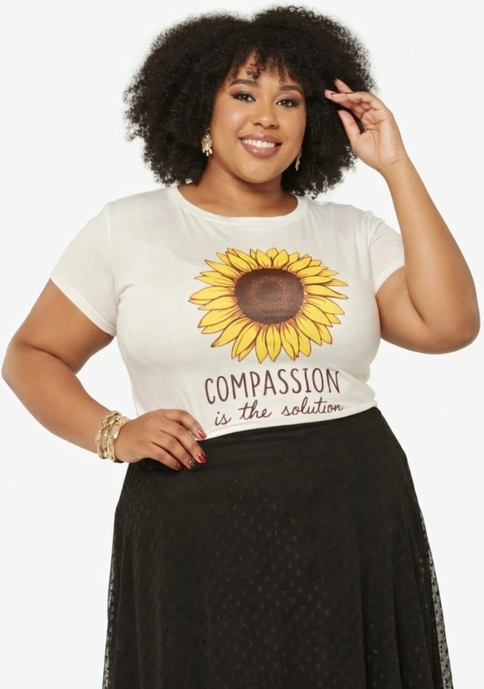 Imagem principal T-shirt Plus Size D Bell Outlet Fashion Compassion Off-White branco white D BELL OUTLET FASHION branco white