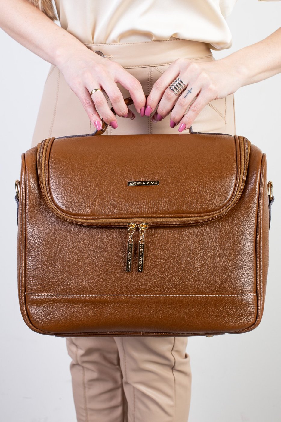 Frasqueira feminina de couro liso para viagem Roma