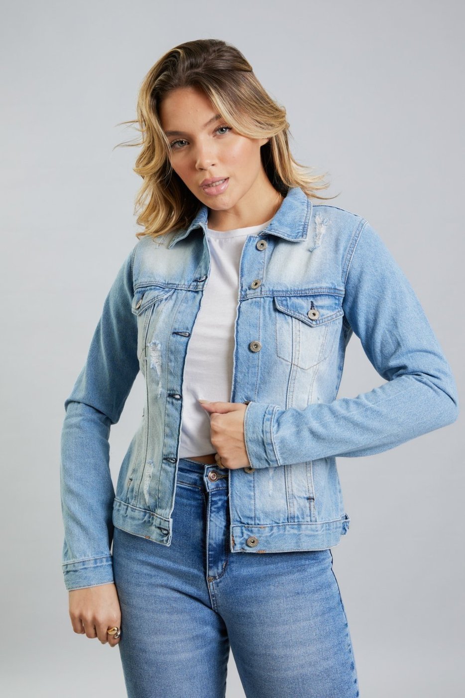 Imagem principal Jaqueta Jeans Feminina Destroyed Com Bolso Lemier Collection azul azul