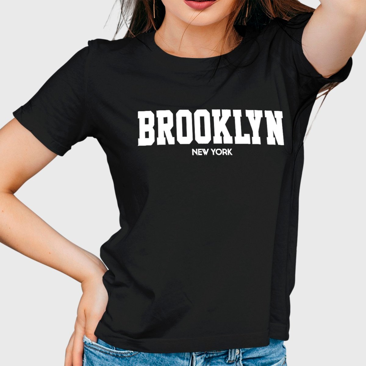Camiseta Feminina Preta Brooklyn Algodão Premium