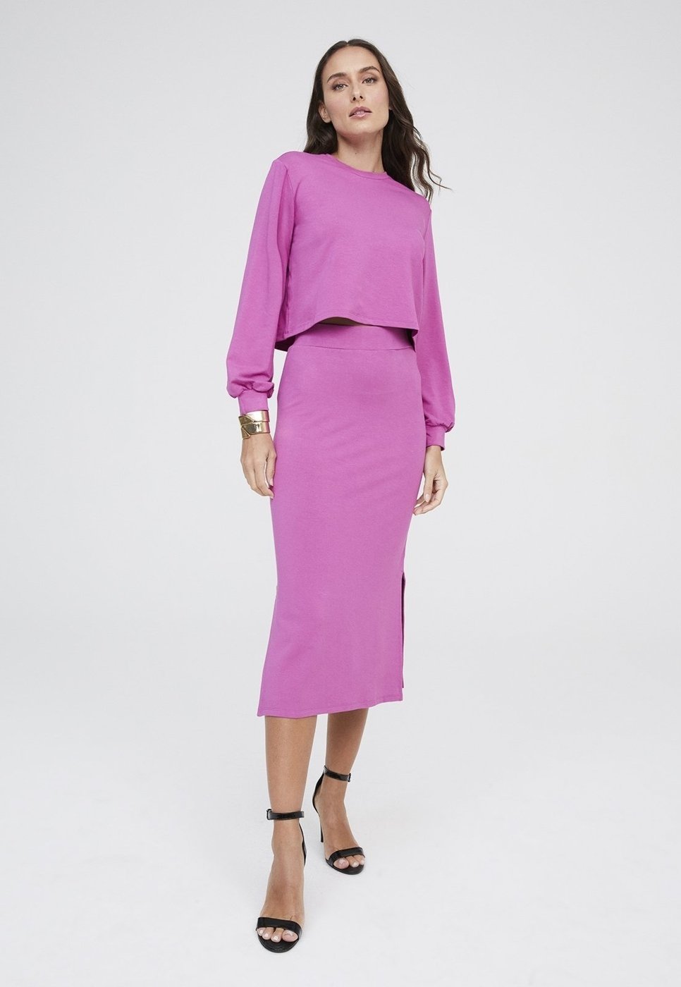 Imagem principal Saia Midi Traymon Molevisco Com Fendas Uva roxo roxo