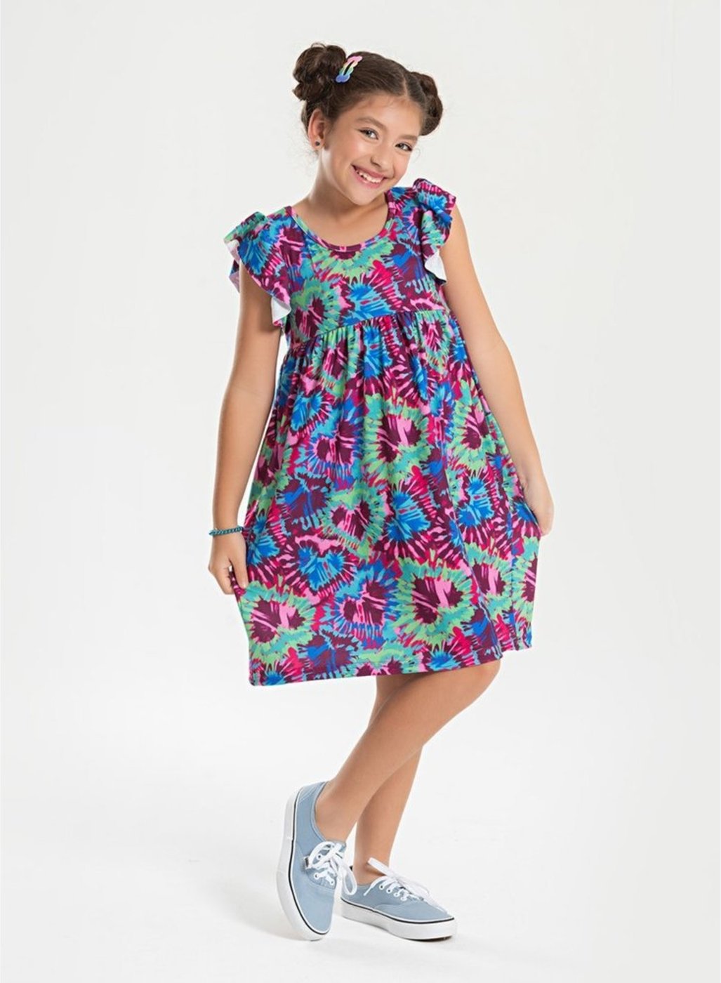 Imagem principal Infantil - Vestido Verão Menina Pink com Manga Babado Corações tie-dye Molekada rosa pink Molekada rosa pink