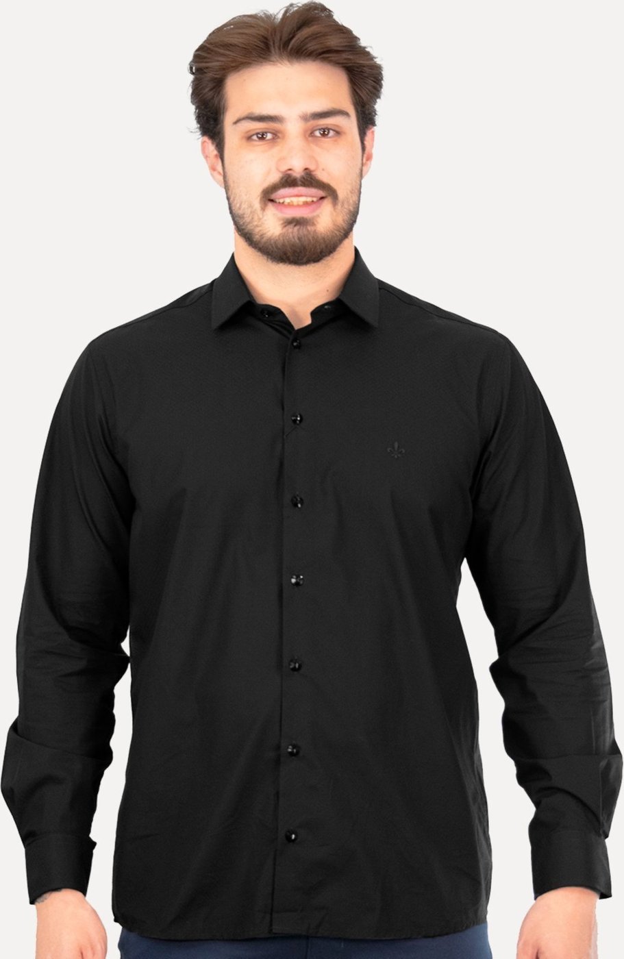 Imagem principal Camisa Dudalina Masculina Slim Botão Cristal Swarovski Preta preto preto