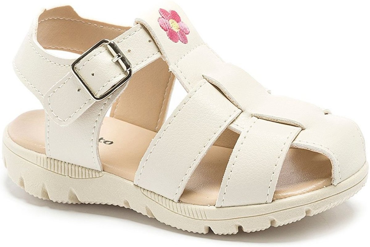 Imagem principal Infantil - Sandália Papete Pré- Menina Flor Fivela Pequito off-white/rosa Pequito off-white/rosa