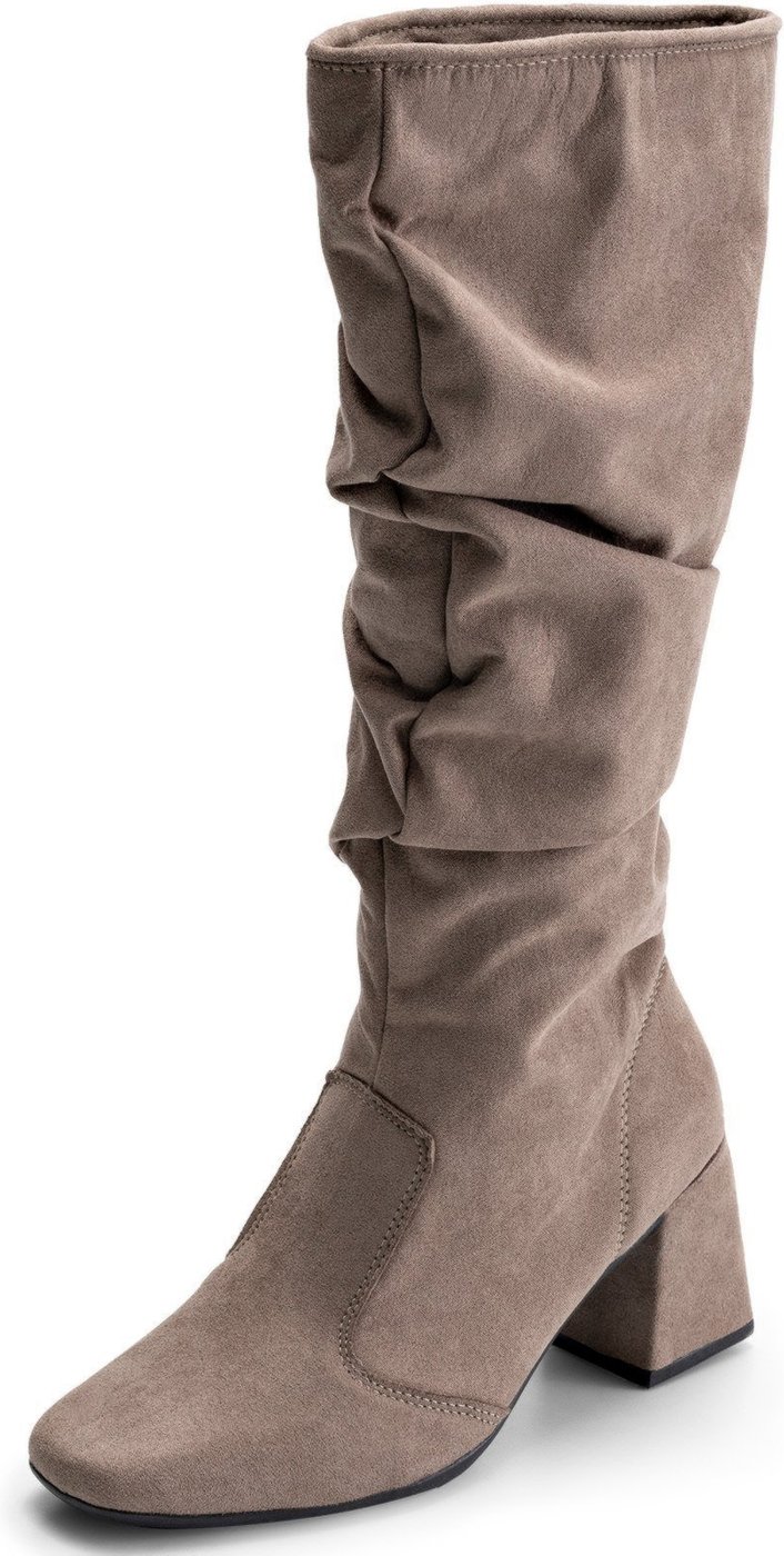 Imagem principal Bota Feminina Lumiss Camurça Suede Cano Longo Enrugada Slouchy Salto Bloco Bege cinza LUMISS cinza
