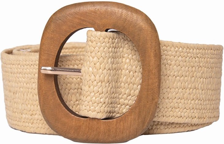 Cinto Cabanafree de palha natural com fivela em madeira Bege